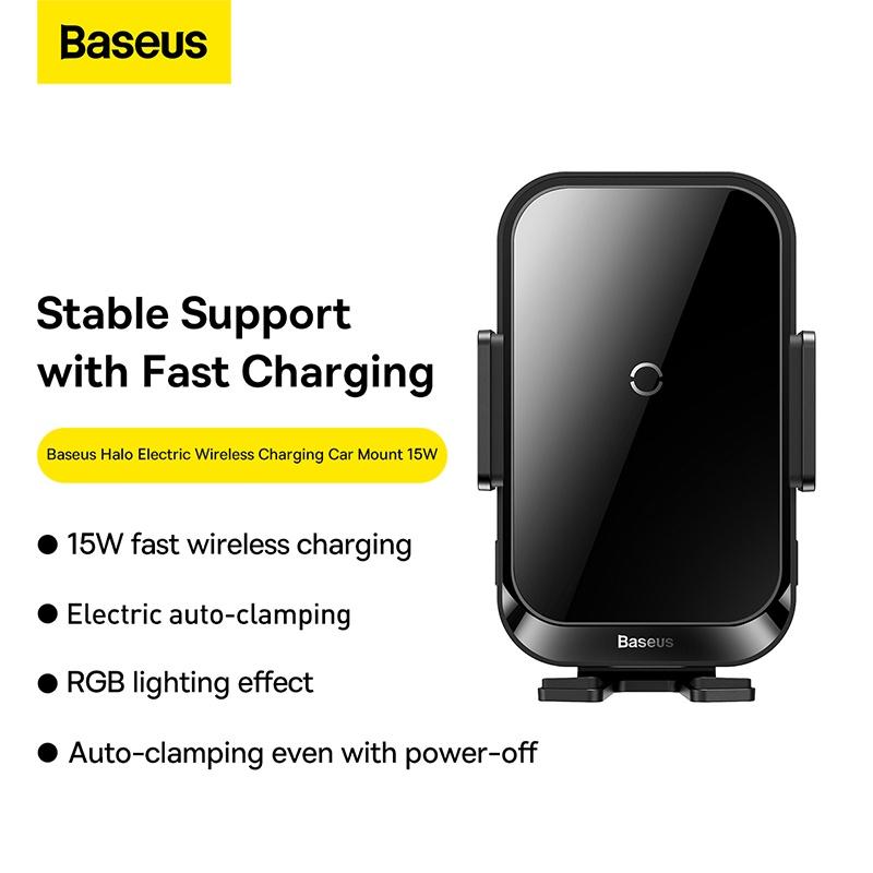 Bộ Đế Giữ Điện Thoại Tích Hợp Sạc Không Dây Baseus Halo Electric Wireless Charging Car Mount 15W (Hàng chính hãng)