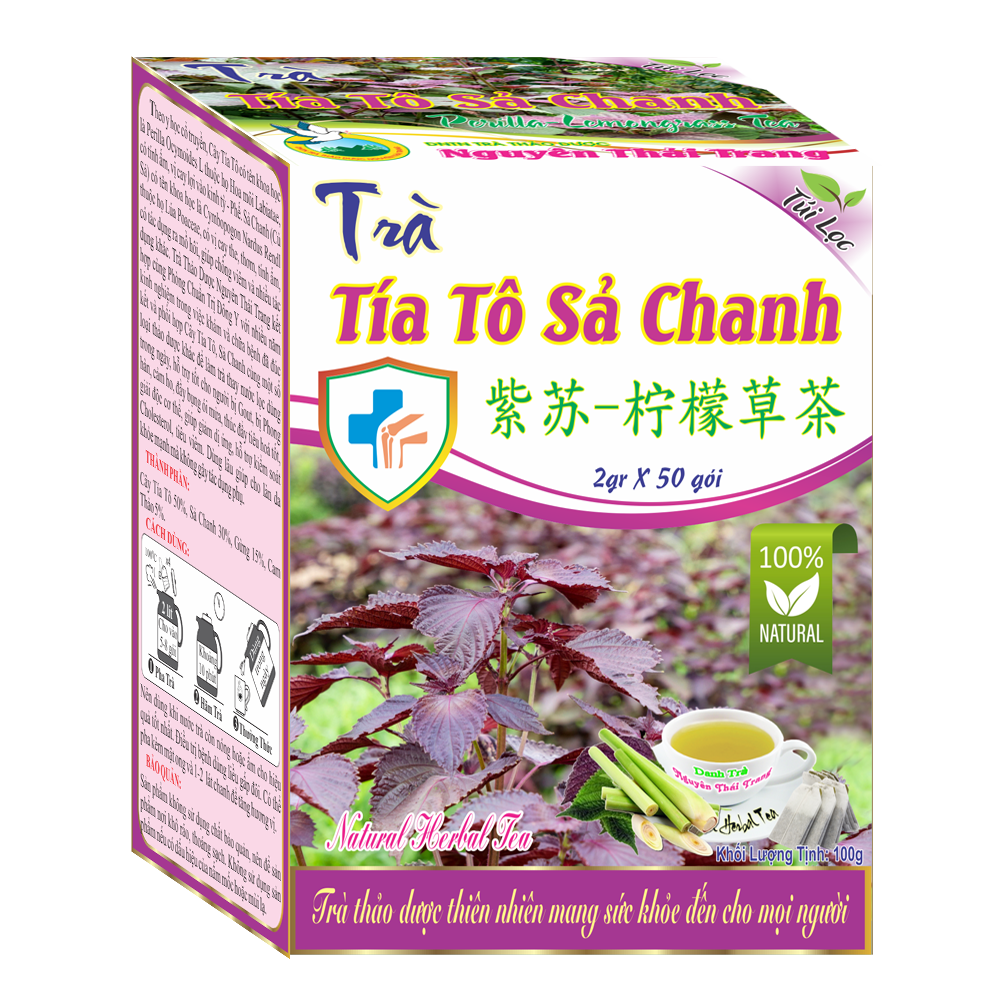 Trà Tía Tô Sả Chanh  (Hộp 50 Túi Lọc x 2g) -  Tăng Sức Đề Kháng, Giải Nhiệt Cơ Thể- Nguyên Thái Trang - Thảo Dược Thiên Nhiên - Tốt Cho Sức Khỏe