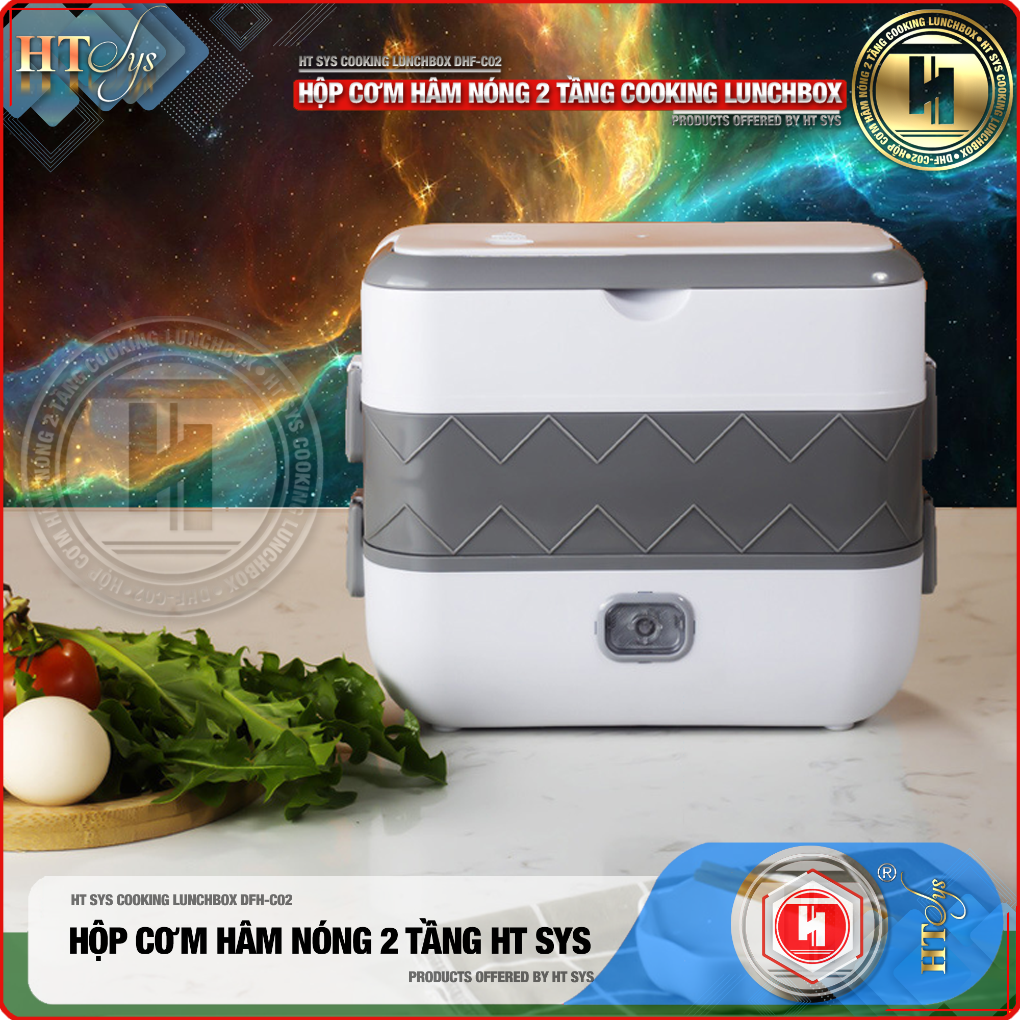 Hộp cơm văn phòng hâm nóng cắm điện HT SYS ● COOKING LUNCHBOX-DFH C02 ● Hộp Cơm Cắm Điện Có Thể Nấu Chín Và Hâm Nóng Thức Ăn  ● Ruột Bằng Inox SUS304 Cao Cấp (200W,2 lít,4 Ngăn) ● Hàng Chính Hãng