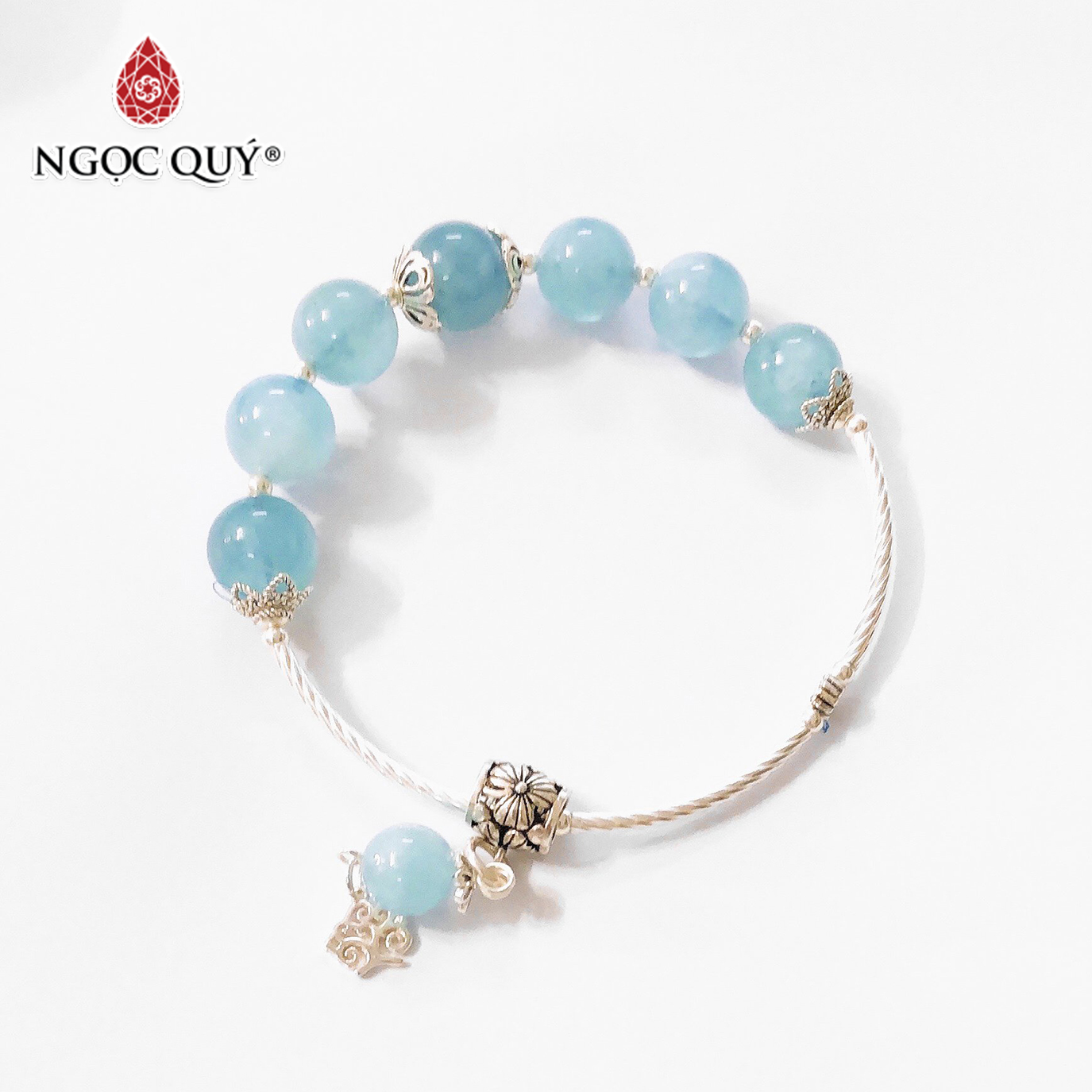 Vòng tay đá Aquamarine phối cây trí tuệ mệnh thủy, mộc - Ngọc Quý Gemstones