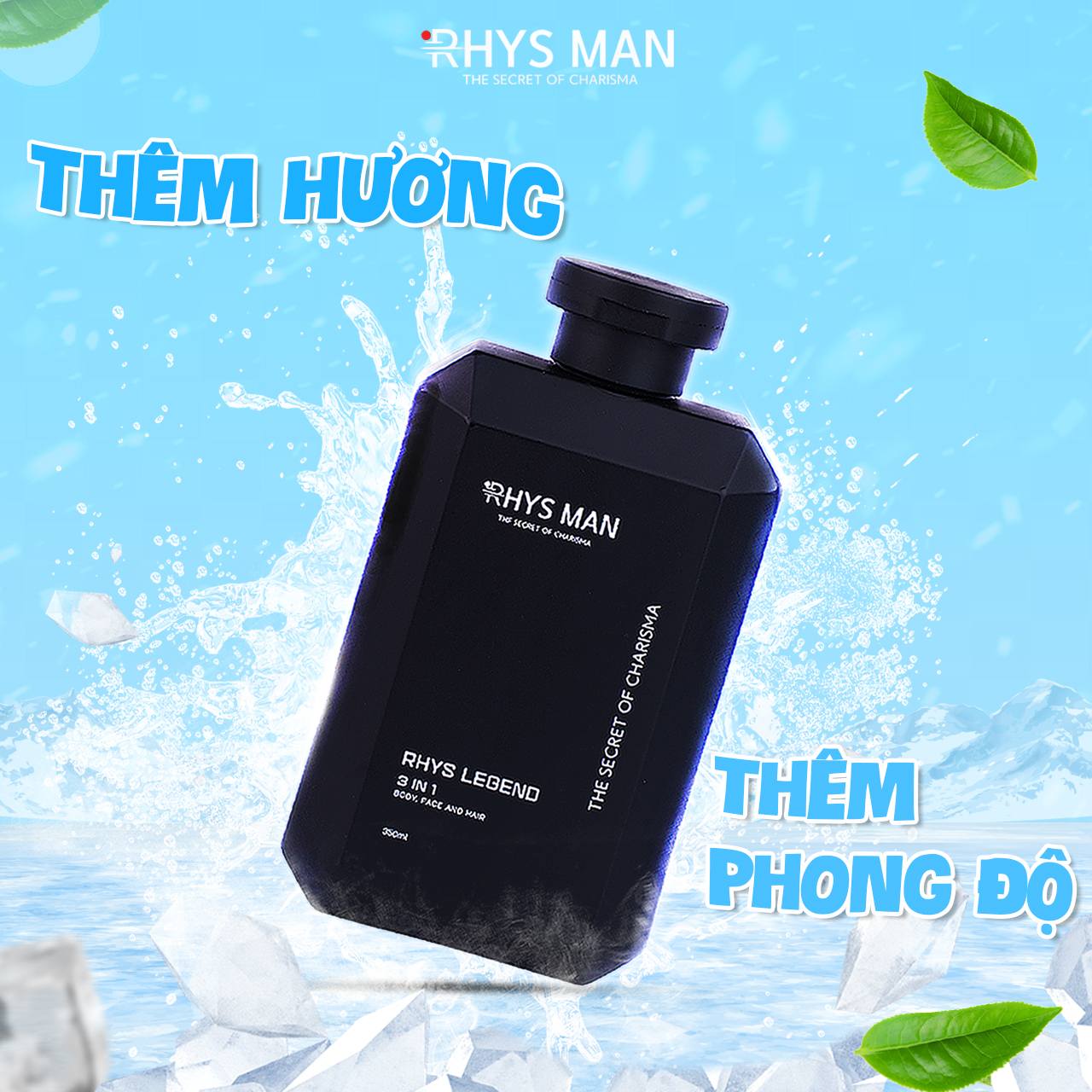 Sữa tắm gội nam RHYS MAN hương nước hoa 3 in 1 Rhys Legend 350ml - Hàng chính hãng