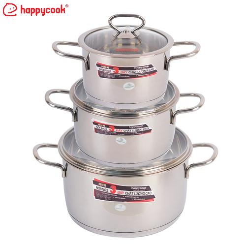 Bộ nồi inox cao cấp 3 đáy nắp kiếng Happy Cook Delux HC06DLG