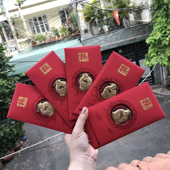 Bao lì xì may mắn - Combo 5 Bao Lì Xì Thần Tài màu vàng vip - TMT COLLECTION - MS354