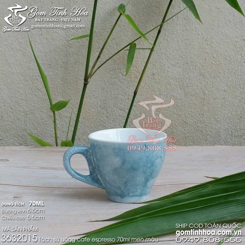 Ly tách sứ uống cafe espresso 70ml men vân đá màu xanh Kabe gốm sứ Bát Tràng cao cấp