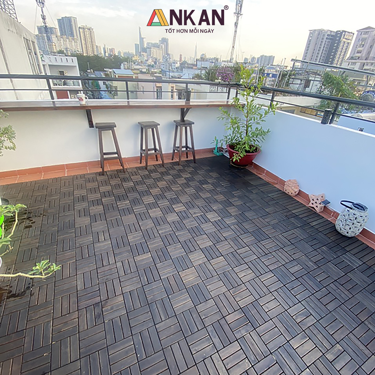 Vỉ Gỗ Lót Sàn Ban Công Thương Hiệu ANKAN Gu Màu Đen 12 Nan, Ván Sàn Gỗ Tự Nhiên, Sân Vườn, Hồ Bơi, Phòng Spa, Siêu Bền, Chịu Nước Tốt, Chống Trơn Trượt, Tiêu Chuẩn Xuất Khẩu