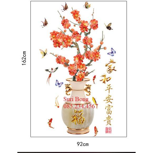 Decal dán tường Bình hoa đào đỏ 3D to nhất
