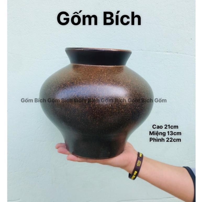 Bình Hoa Lọ Hoa Men Mộc Dáng Vò Bụng Rộng Gốm Sứ Bát Tràng - Gốm Bích