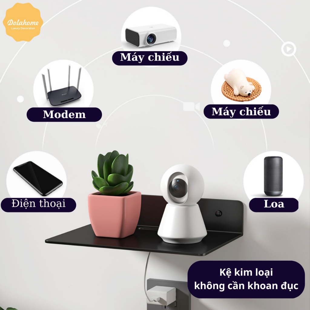 Kệ treo kim loại Dola Home để máy chiếu, bộ phát WiFi, loa, bàn phím không cần khoan đục có lỗ đi dây điện.