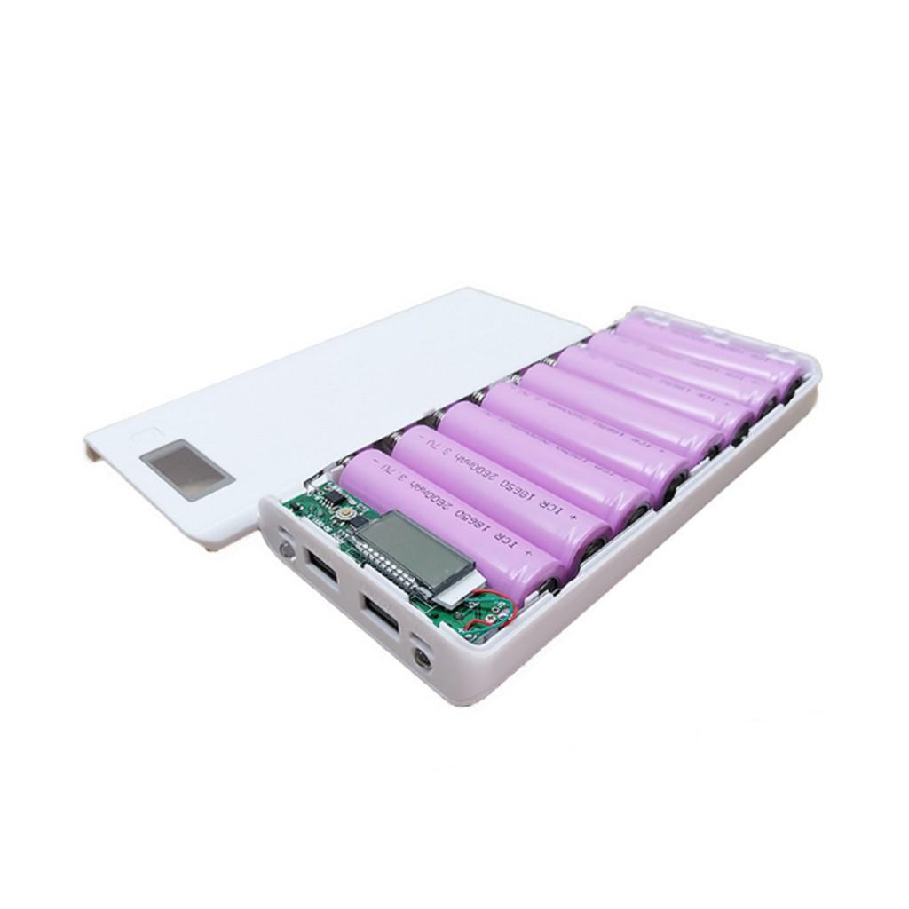 Box sạc dự phòng 8 18650 VER.2019 màn hình LCD không pin MÀU TRẮNG