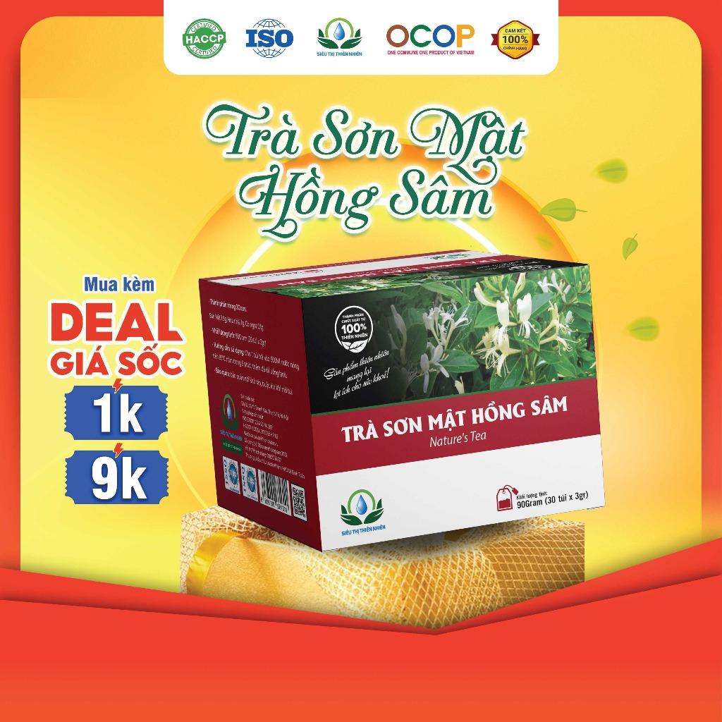 Trà Sơn Mật Hồng Sâm Hộp 30 Túi Lọc Giúp Ăn Khoẻ Ngủ Ngon, Ổn Định Đường Huyết Của Siêu Thị Thiên Nhiên