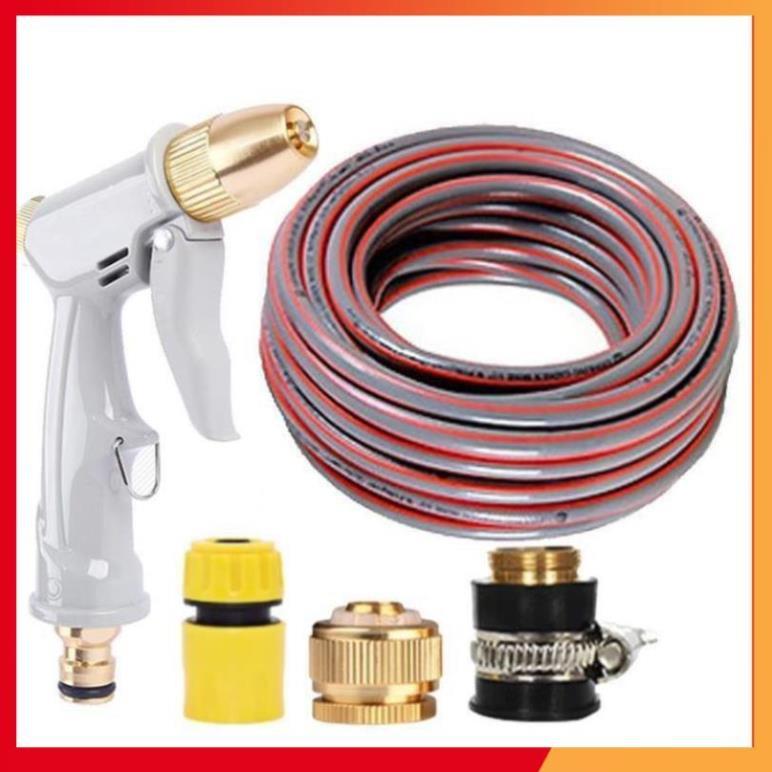Bộ dây vòi xịt nước tưới cây rửa xe,tăng áp 3 lần, loại 3-5m (cút nhựa nối đồng nhựa) 206846