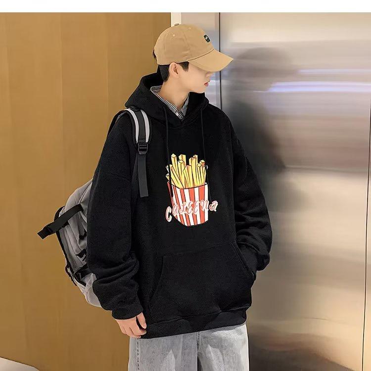 Áo Hoodie Tay Dài Dáng Rộng In Họa Tiết Khoai Tây Chiên Hoạt Hình Size M-3XL Dành Cho Nam