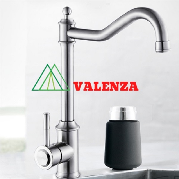Combo chậu rửa bát 1 hố Valenza sus304 6045, vòi rửa bát nóng lạnh cổ điển, xả, rổ, bình xà phòng