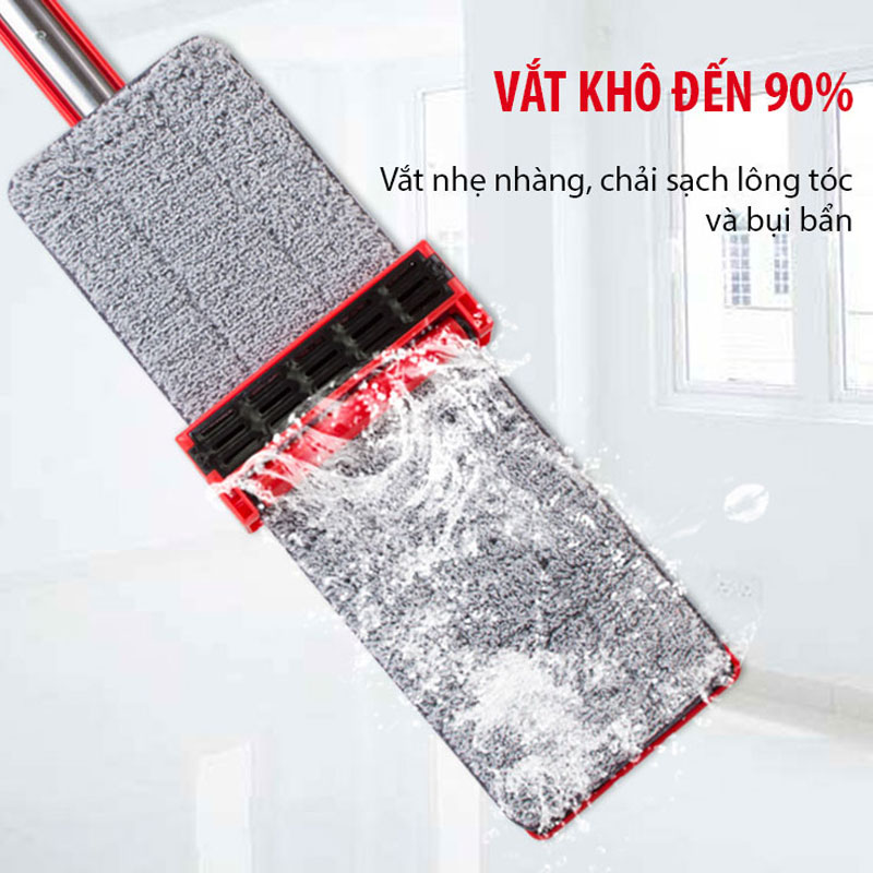 Cây lau nhà tự vắt thông minh chổi lau nhà 360 độ, kèm 2 miếng lau Kitimop-RED, vắt kiệt nước dễ dàng, cầm nhẹ tay, chổi lau nhà thông minh