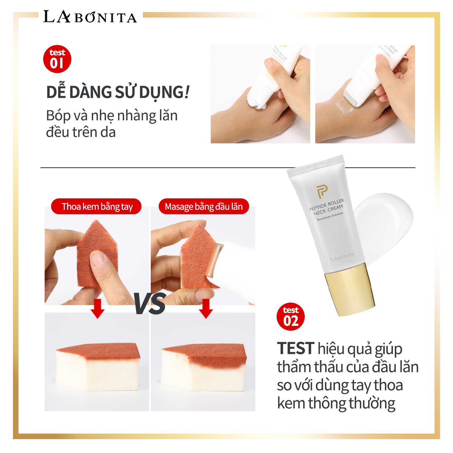 Kem dưỡng da giảm nếp nhăn vùng cổ - La Bonita Peptide Roller Neck Cream 50ml