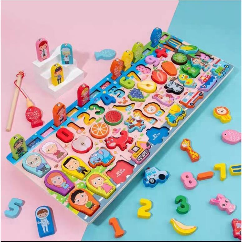 Bộ Chữ Gỗ - Câu Cá Gỗ | Size Lớn - 63 chi tiết | Gỗ Cao cấp - An Toàn - Thân Thiện Với Bé