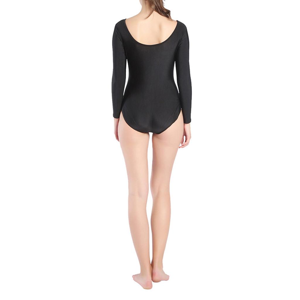 Womens Long Sleeve One Piece Bodysuit Jumpsuit Crotchless Leotard Beachwear