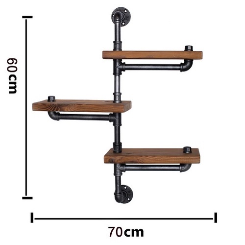 Kệ 3 tầng chất liệu ống sắt kệ để sách treo tường bền đẹp lắp ráp gắn tường trang trí nhà à quán cafe đẹp, độc, lạ