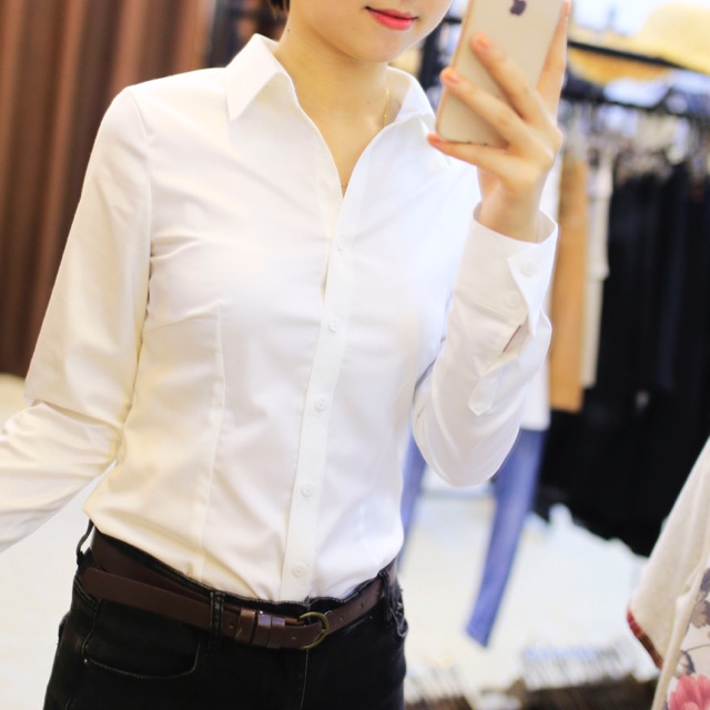 Áo sơ mi trắng dài tay thiết kế dáng ôm