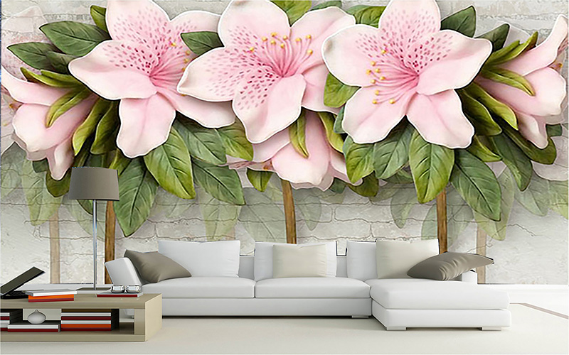 Tranh dán tường tranh trang trí decor nhà hoa ly hồng có sẵn keo
