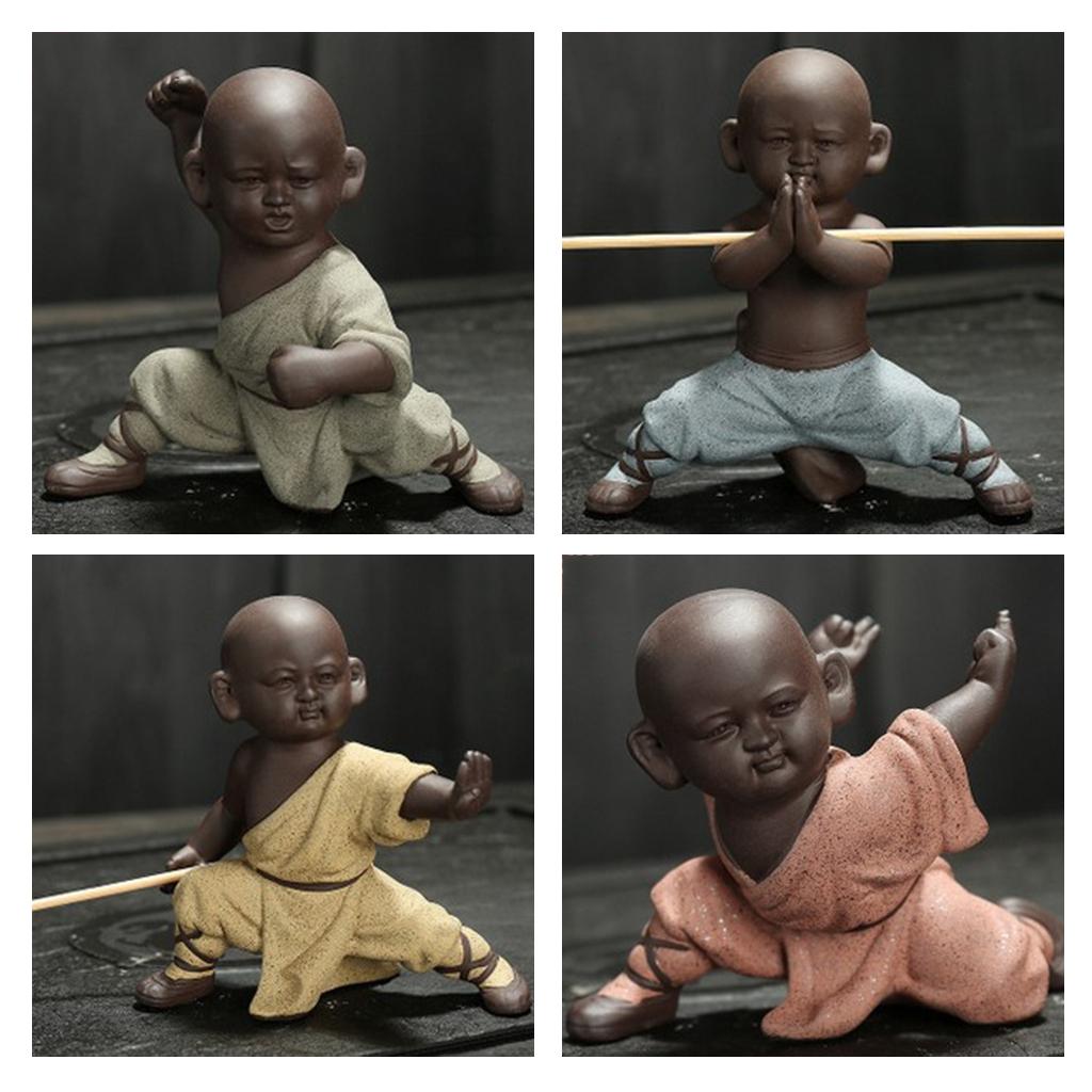Ceramic Small Buddha Statue Kungfu Small Monk Figurine Tea Pet Decorative Ornaments