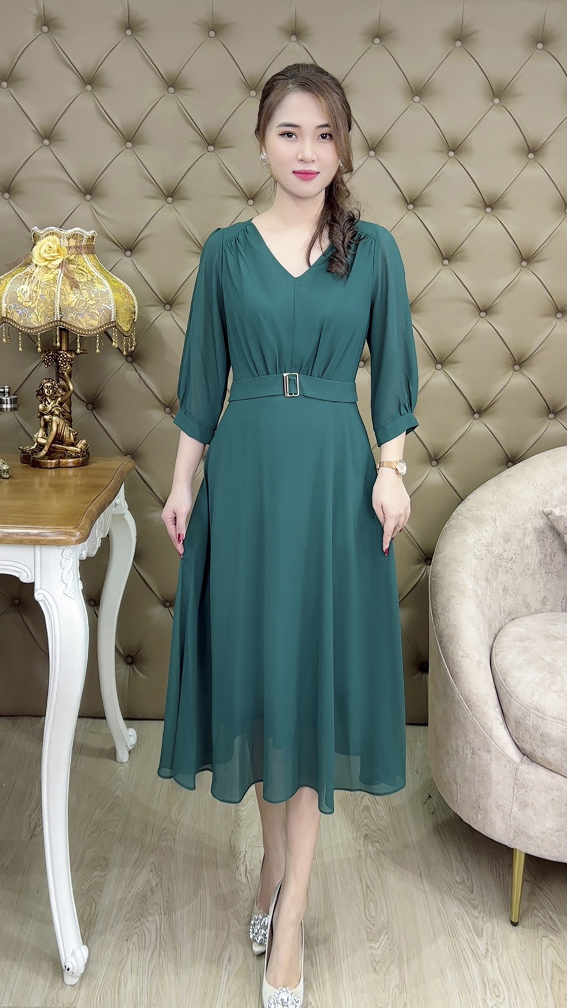 Đầm Đi Tiệc [ Linh Trà ] (TM 451) Cao Cấp Trẻ Trung Tươi Sáng Họa Tiết Hoa Sang Trọng Đi Làm Đi Tiệc