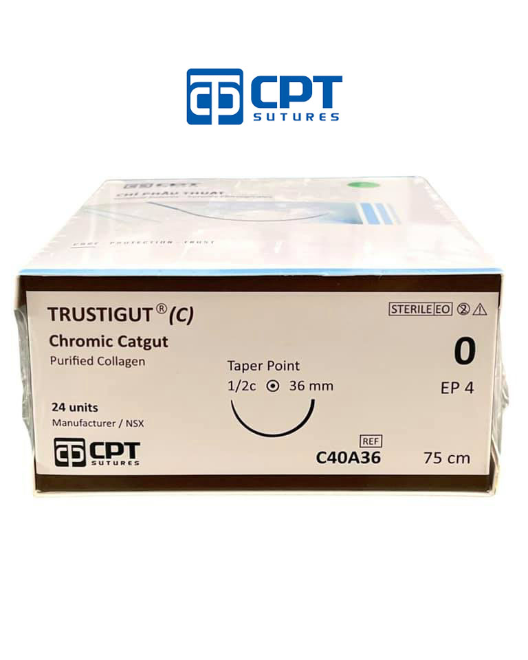 Chỉ phẫu tự tiêu tan chậm CPT Trustigut (C) Chromic Catgut số 0 - C40A26 / C40A36