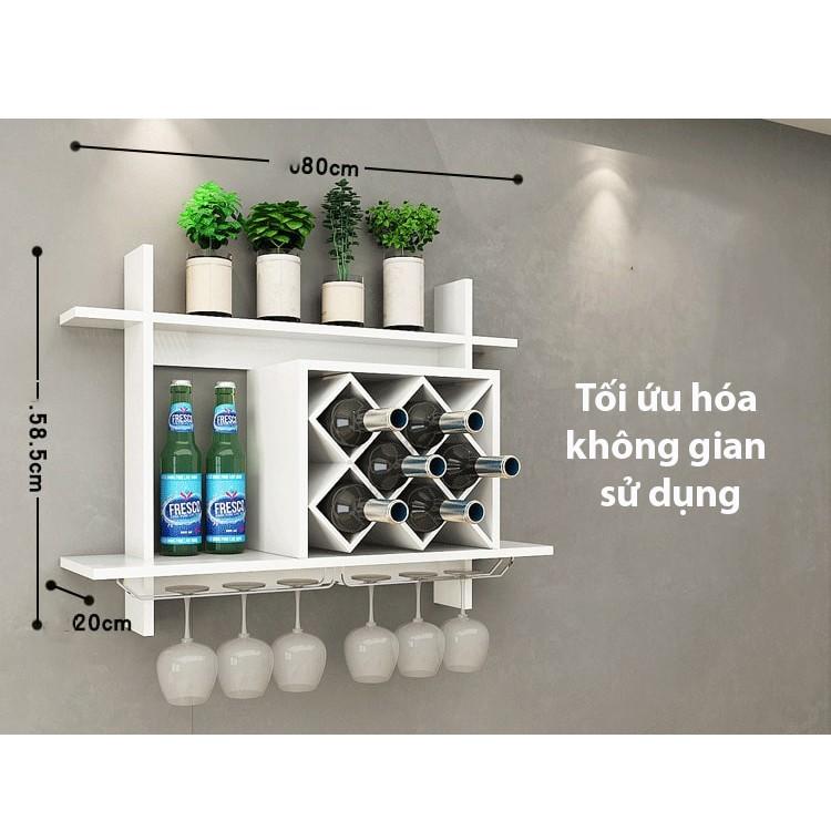 Kệ để rượu vang treo tường bằng gỗ, kệ để rượu vang kèm giá treo ly