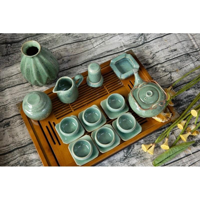 Bộ ấm trà men ngọc. Gốm sứ Bát Tràng
