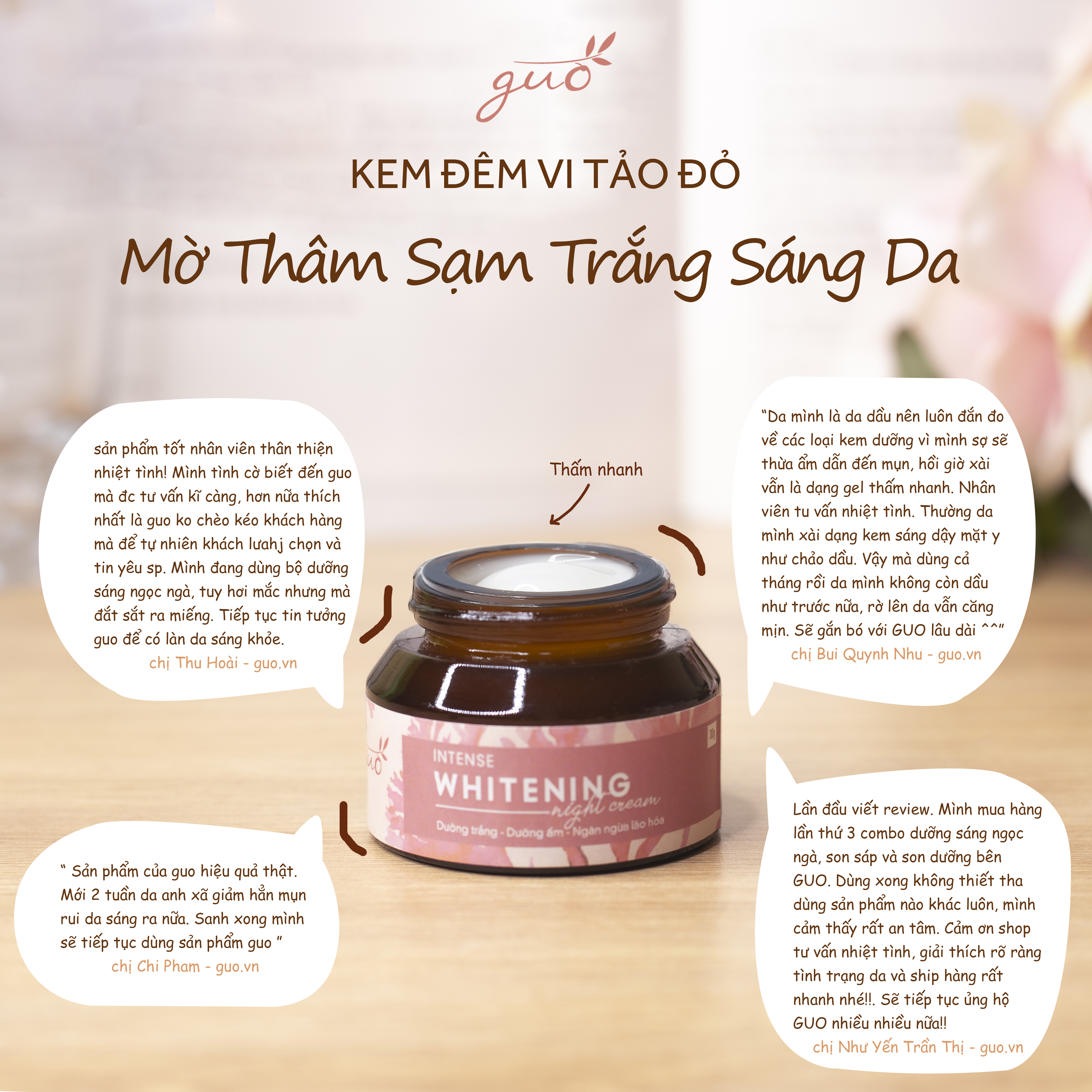 Kem Đêm Vi Tảo Đỏ Dưỡng Ẩm Trắng Da GUO - Intense Whitening Night Cream 30gr