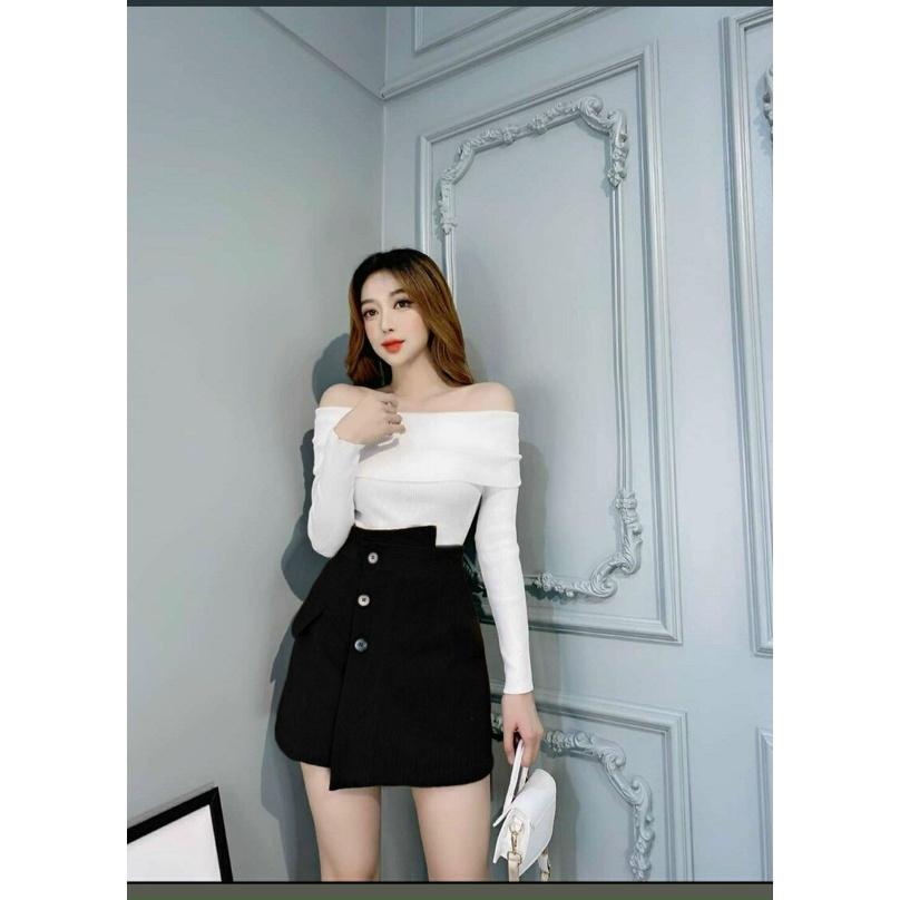 Sét áo cotton trễ vai và chân váy siêu hot