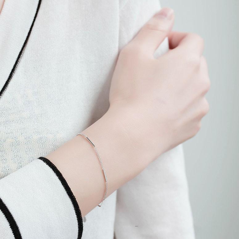 Vòng tay nữ bạc ý s925 thanh bạc so le sáng bóng siêu sang chảnh S3260 - AROCH Jewelry
