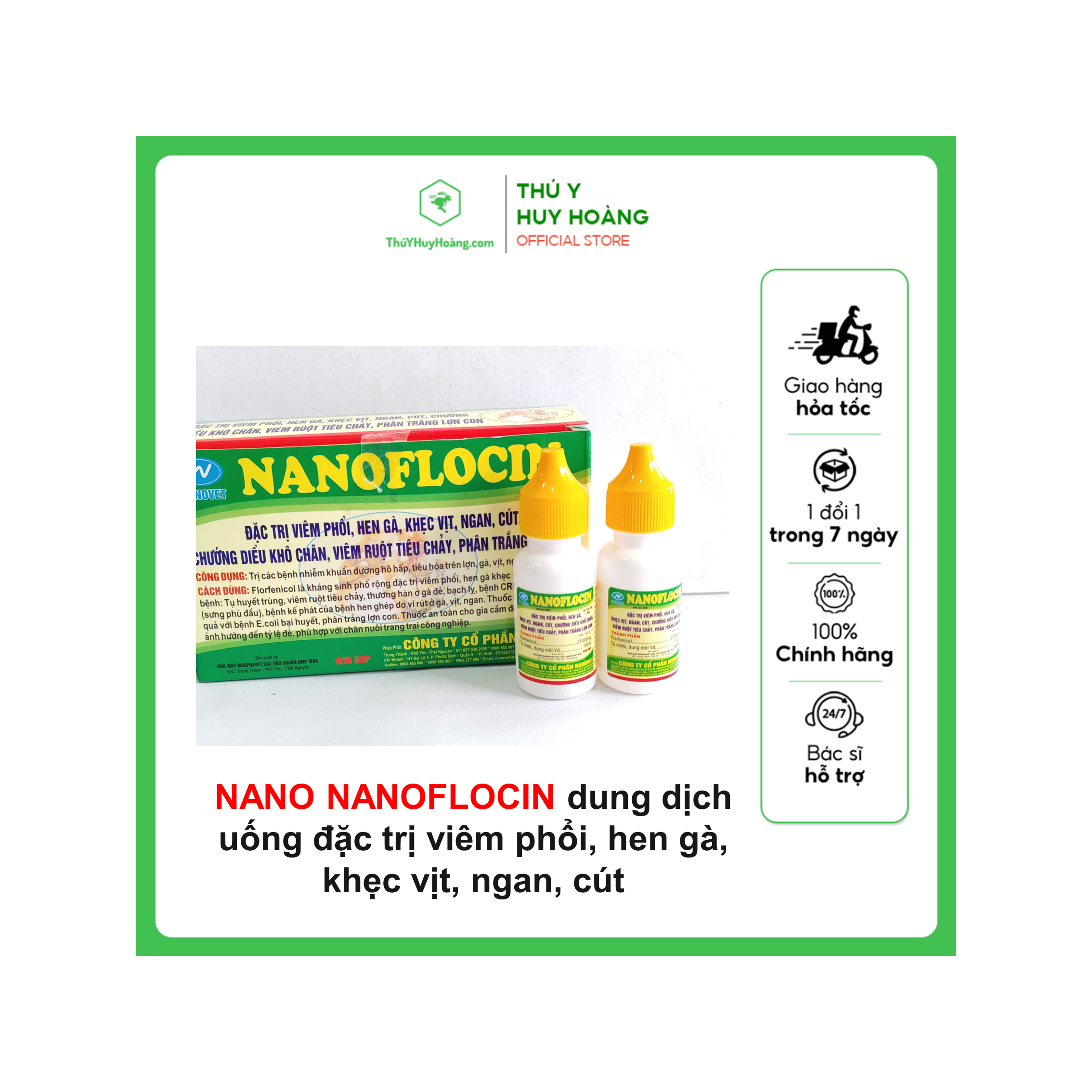 NANO NANOFLOCIN 10ML dung dịch uống đặc trị viêm phổi, hen gà, khẹc vịt, ngan, cút