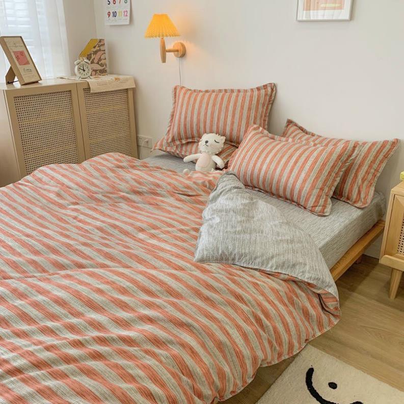 Bộ chăn ga gối , coton poly họa tiết kẻ ô vuông đủ size miễn phí bo chun