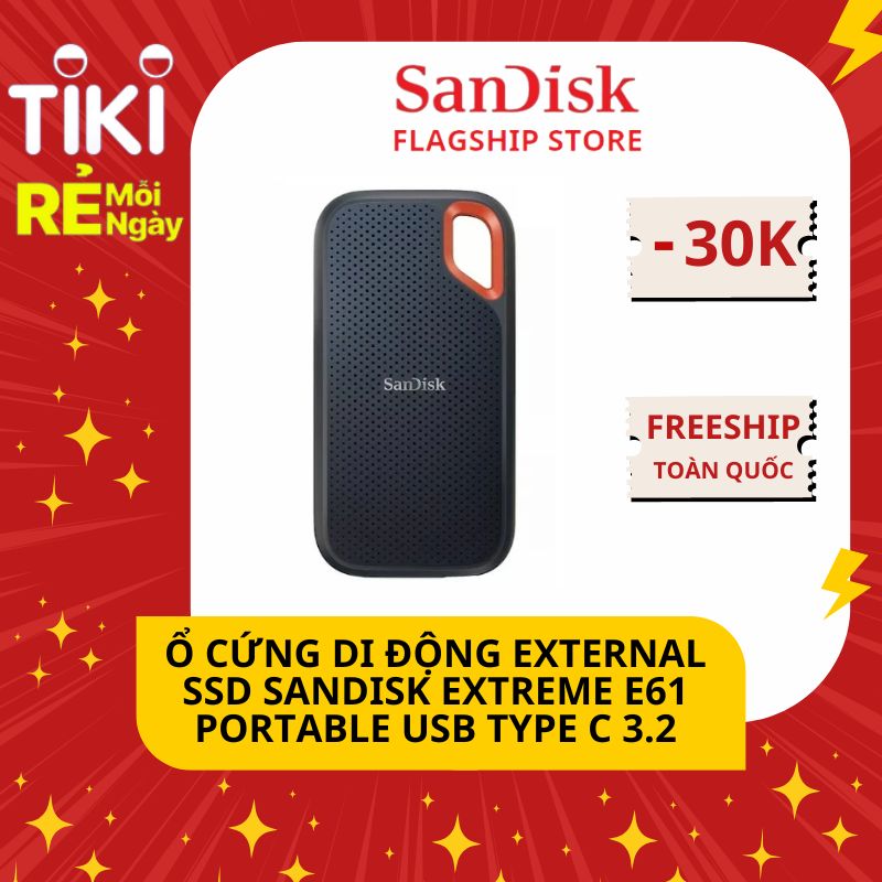 Ổ cứng di động SanDisk Extreme Pro Portable SSD, SDSSDE81, USB 3.2 Gen 2x2, Type C &amp; Type A - Hàng Chính Hãng