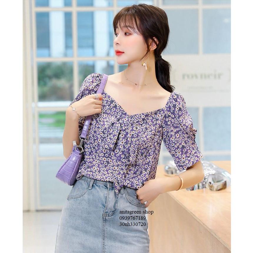 Tk330720-ÁO KIỂU HOA NHÍ THẮT NƠ