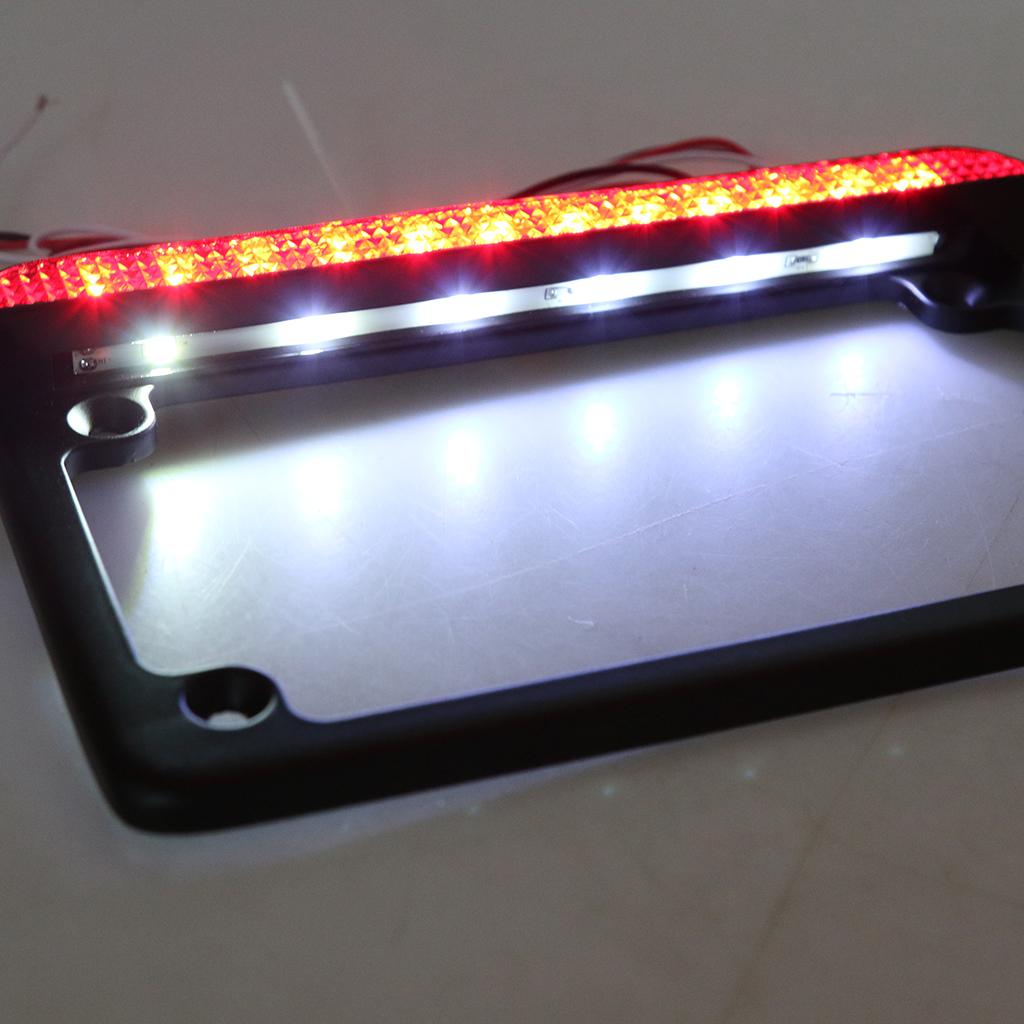 Universal Motorcycle Black Aluminum License Plate Frame With LED Brake Light