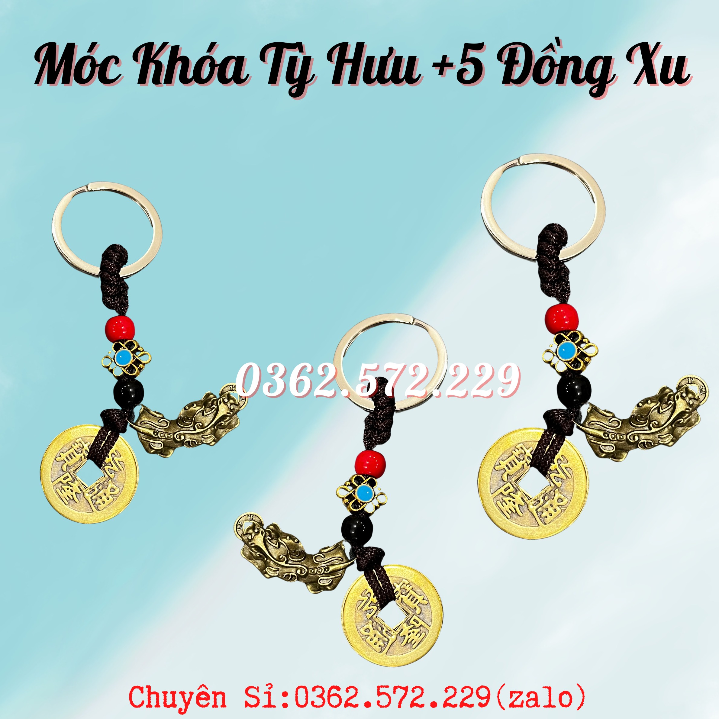 Móc Khoá Tỳ Hưu - 5 Xu Ngũ Đế Bằng Đồng Phong Thuỷ - Bình An - Tài Lộc - May Mắn