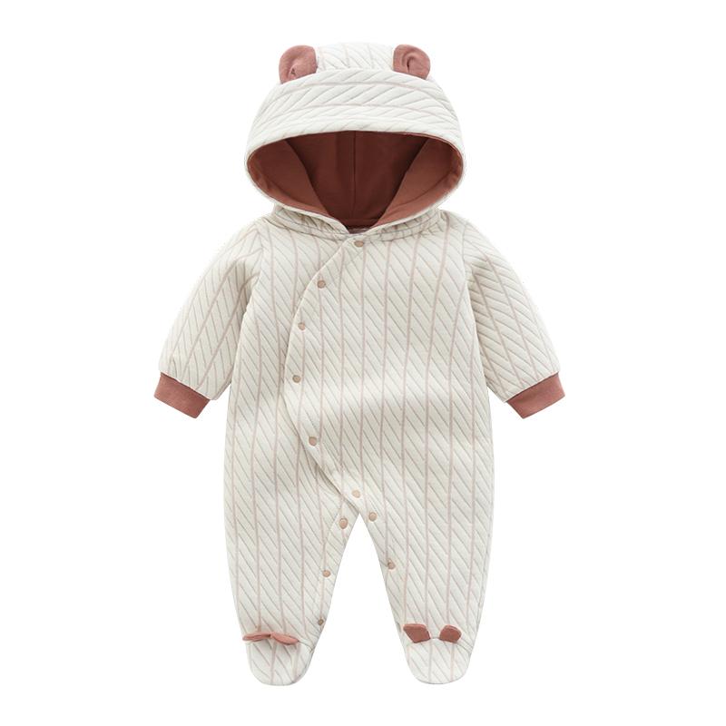 Mùa Đông Sơ Sinh Bé Gái Rompers Làm Dày Bông Ấm Áp Liền Quần Có Mũ Quần Áo Họa Tiết Hoa Công Chúa Giáng Sinh Bé Gái Onesie
