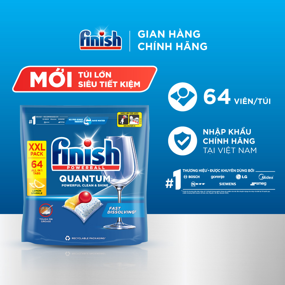 Viên Rửa Chén Bát Finish Powerball Quantum 64 viên