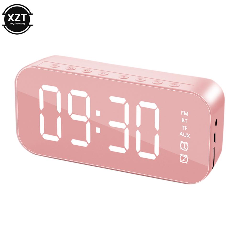 Gương loa Bluetooth không dây với FM Radio Mini Portable Card Gương loa với đồng hồ báo thức cho máy tính điện thoại di động Màu sắc: màu hồng