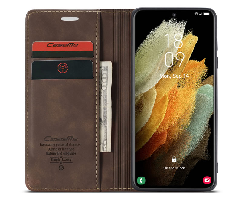 Bao da cao cấp dành cho Samsung Galaxy S21 Ultra dạng ví chính hãng Caseme - Hàng Nhập Khẩu