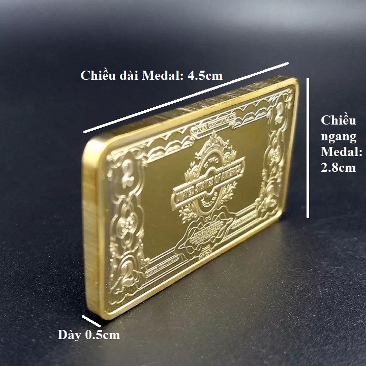 Medal hình 2 Dollars Mỹ, dùng để lưu niệm, trang trí bàn sách, bàn làm việc, là vật phẩm sưu tầm thú vị - TMT Collection - SP005209