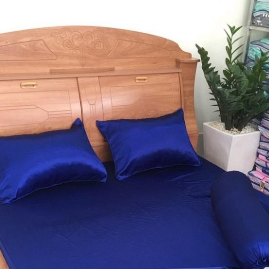 Bộ 4 Món Ga Gối Phi Lụa Thương hiệu LAN PHAM BEDDING Mát Mịn - Màu Xanh Biển