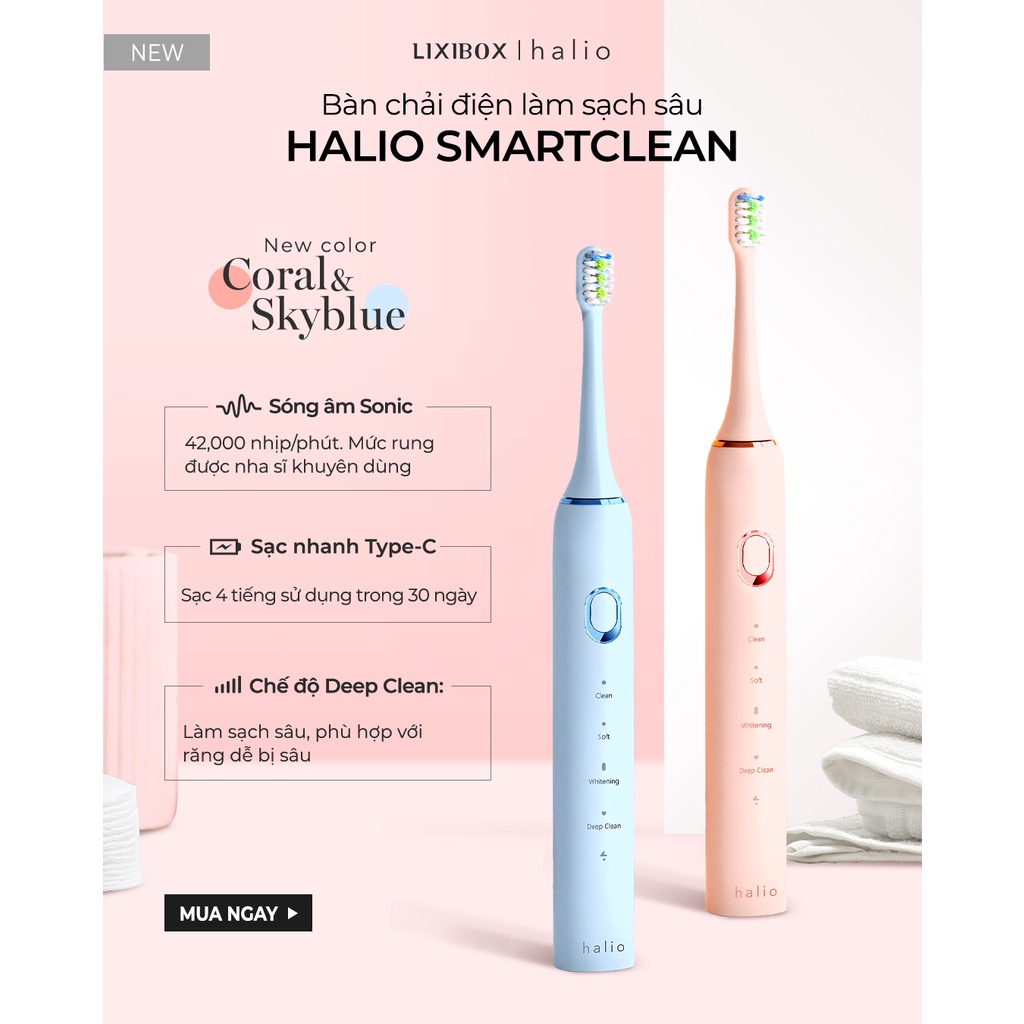 Combo 2 Bàn chải điện Halio Sonic SmartClean Electronic Toothbrush