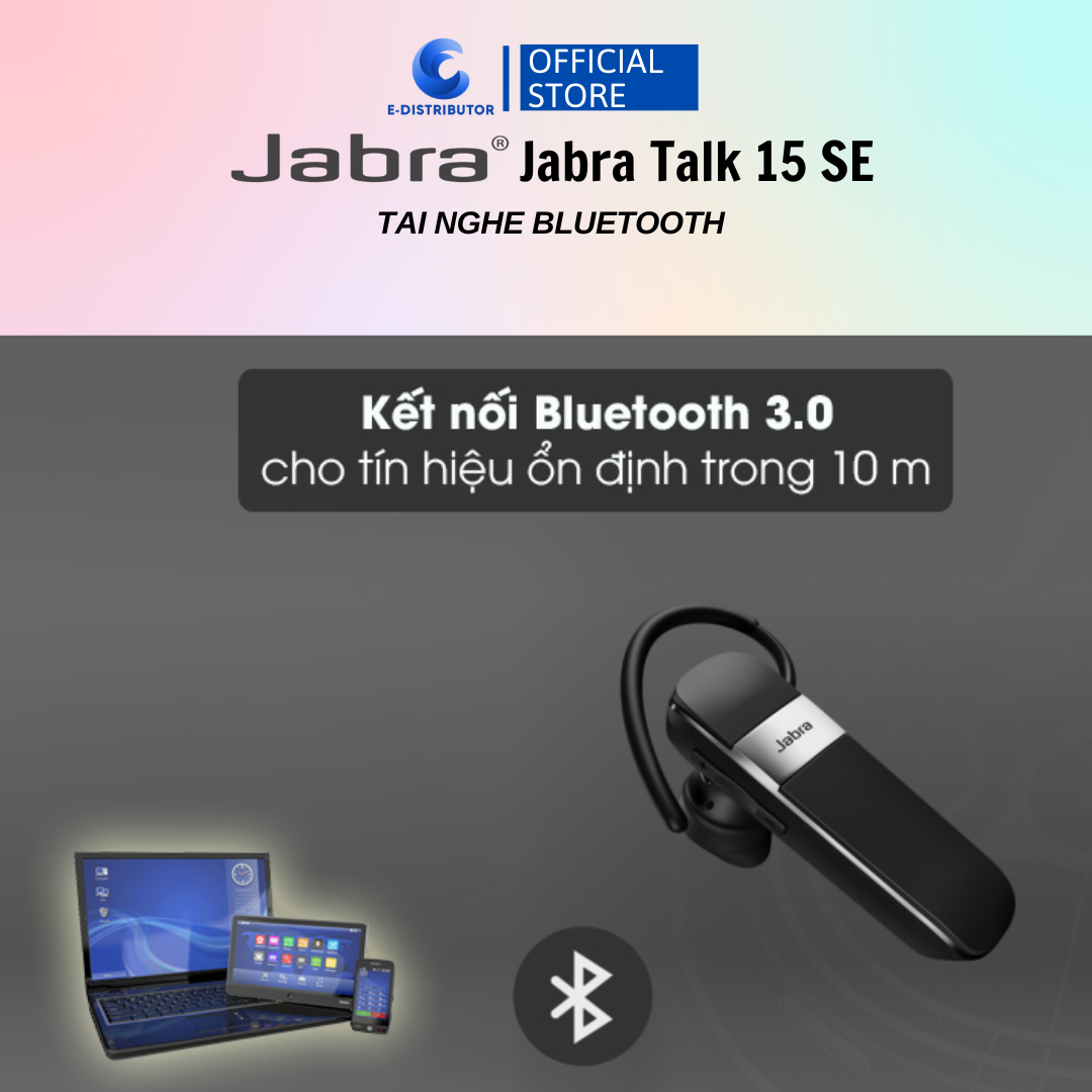Tai nghe Bluetooth Jabra Talk 15 Xám Đen - Hàng Chính Hãng - Bảo Hành 12 Tháng