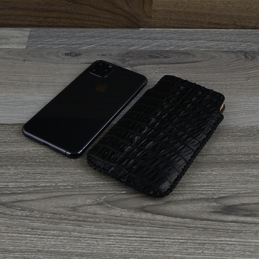 Bao Da Rút dành cho Iphone 11 Pro Max Da Cá Sấu Thật Màu Đen