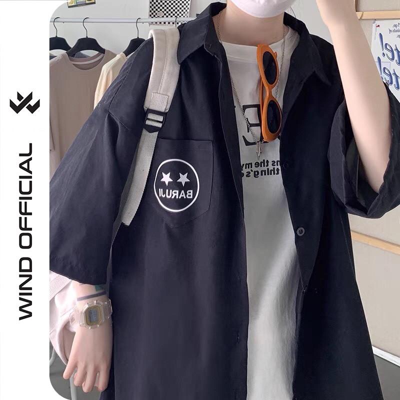 Áo sơ mi tay lỡ unisex form rộng Mặt Sao nam nữ oversized kaki ulzzang