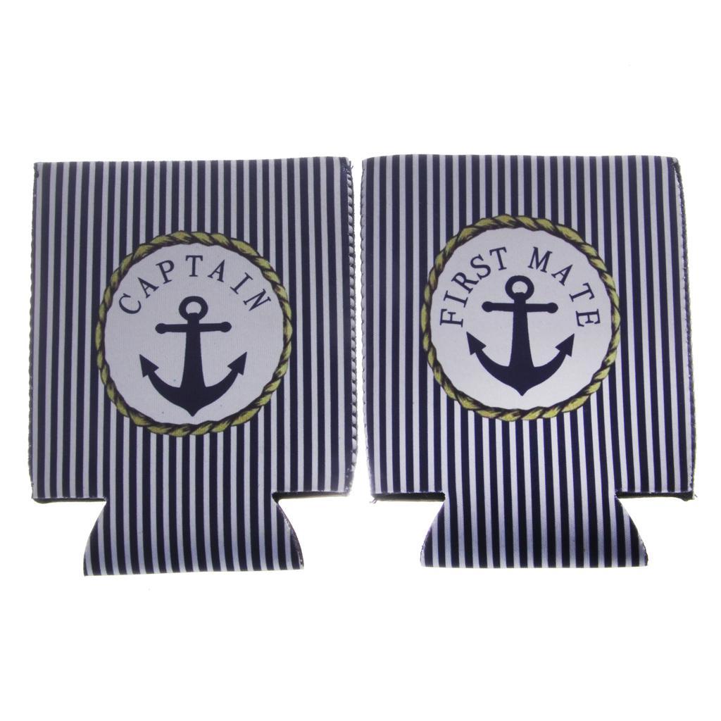 2 Pair Nautical Beer Tin Can Cooler Stubby Holder CAPTAIN And FIRST MATE