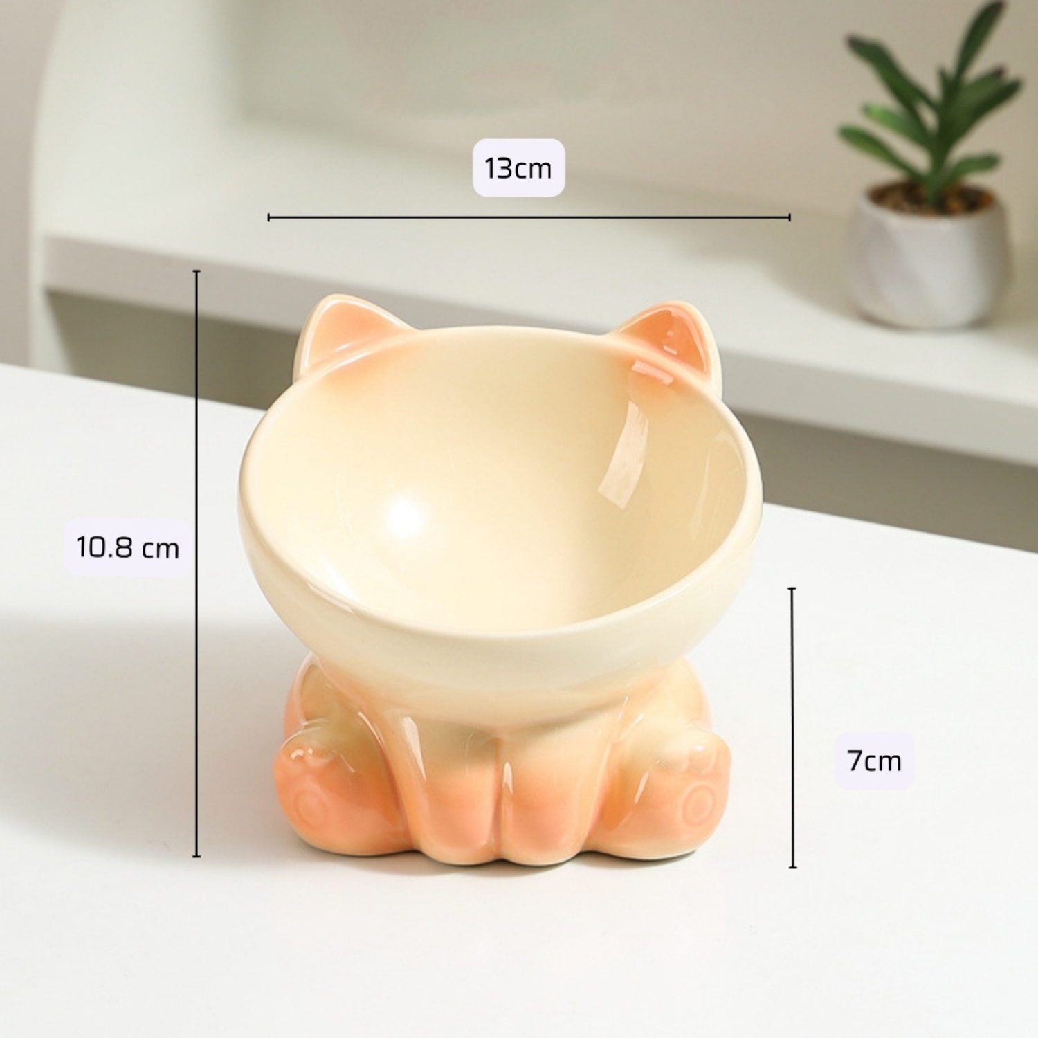 Bát ăn cho mèo cao cấp | Bát sứ cho mèo dạng nghiêng | Chén ăn cho mèo chống gù lưng hình tai mèo dễ thương